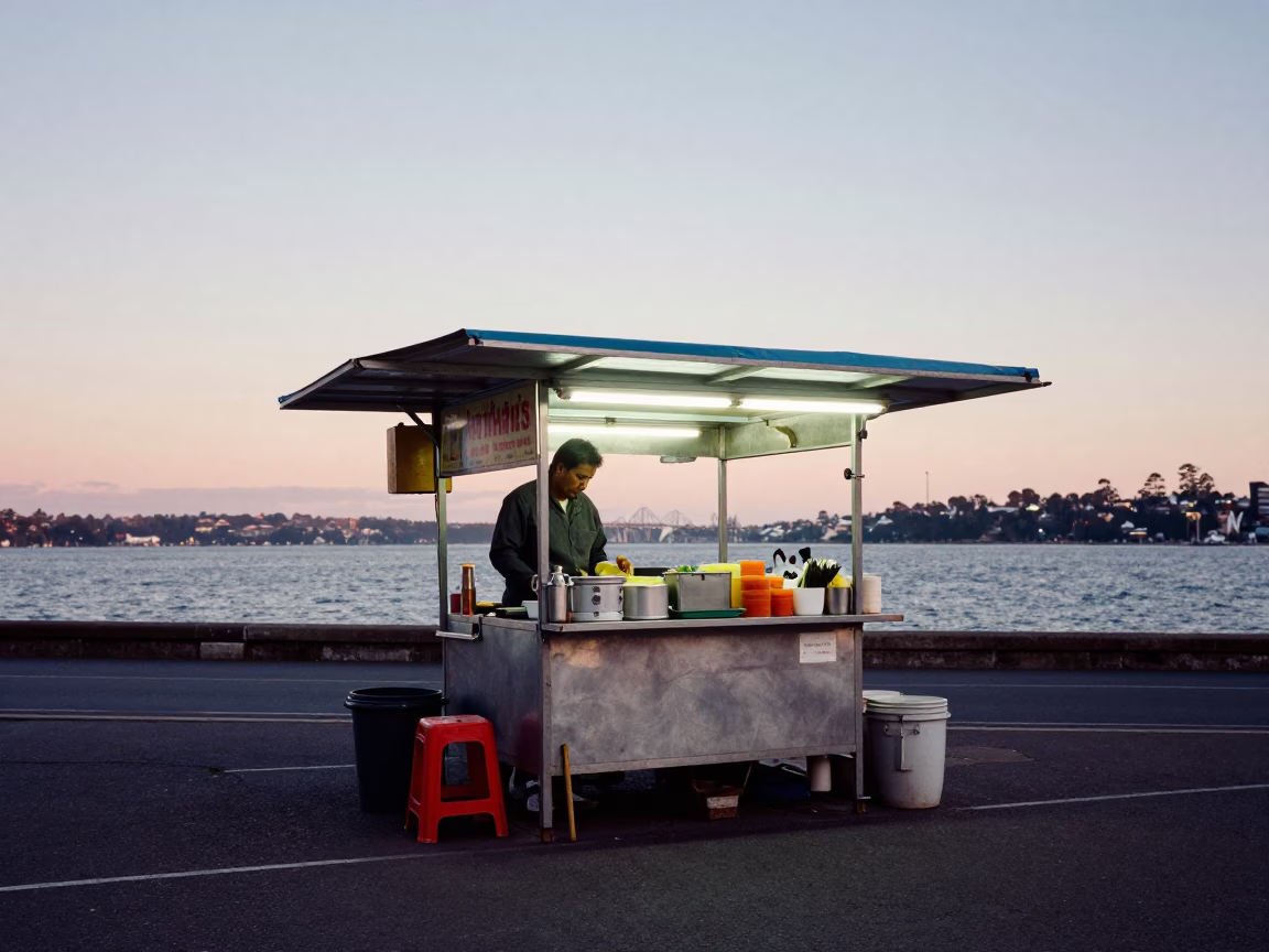 Food Stall in Sydney at First Light Of Dawn in in Sydney, New South Wales, Australia