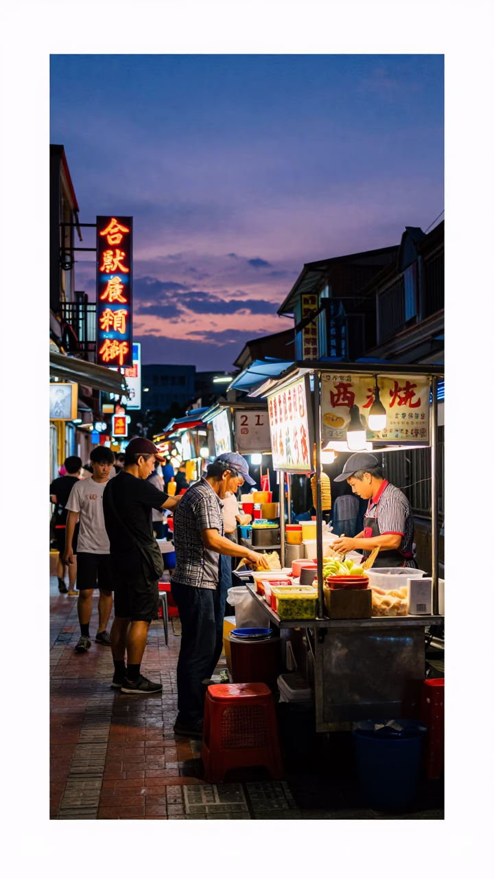Food Stall in Tainan at Indigo Twilight After Sunset in in Tainan, Taiwan
