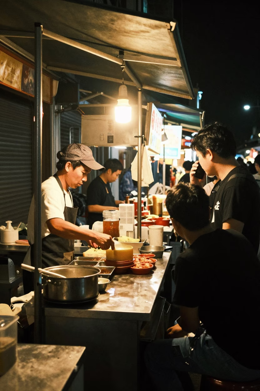 Food Stall in Tainan at Late At Night Light in in Tainan, Taiwan