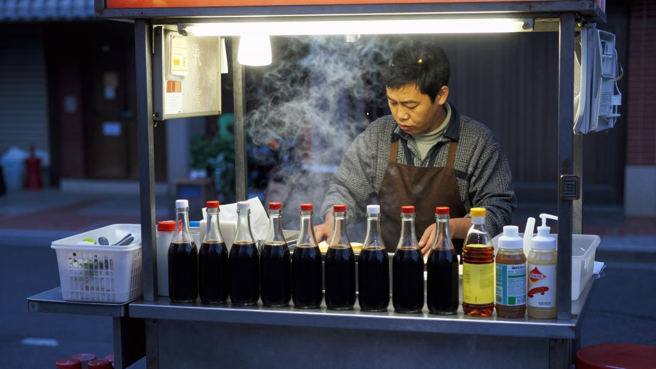 Food Stall in Tainan at Sunrise Light in in Tainan, Taiwan