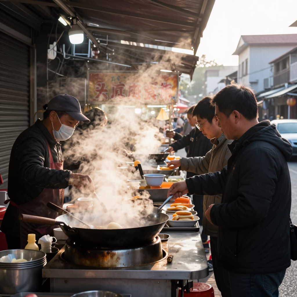 Food Stall in Tainan at The Early Morning Light in in Tainan, Taiwan