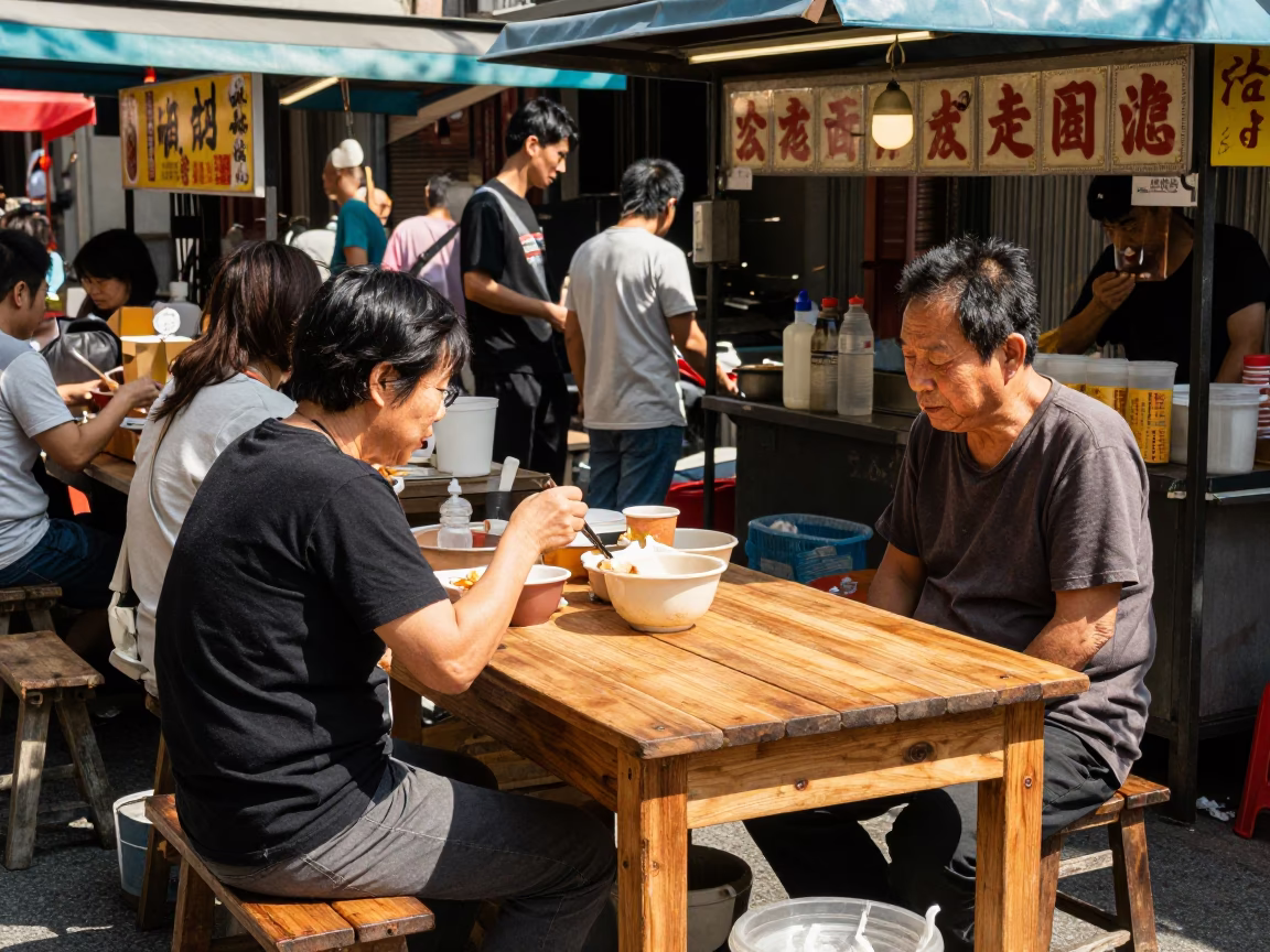Food Stall in Tainan at The Flat Glare Of Noon Light in in Tainan, Taiwan