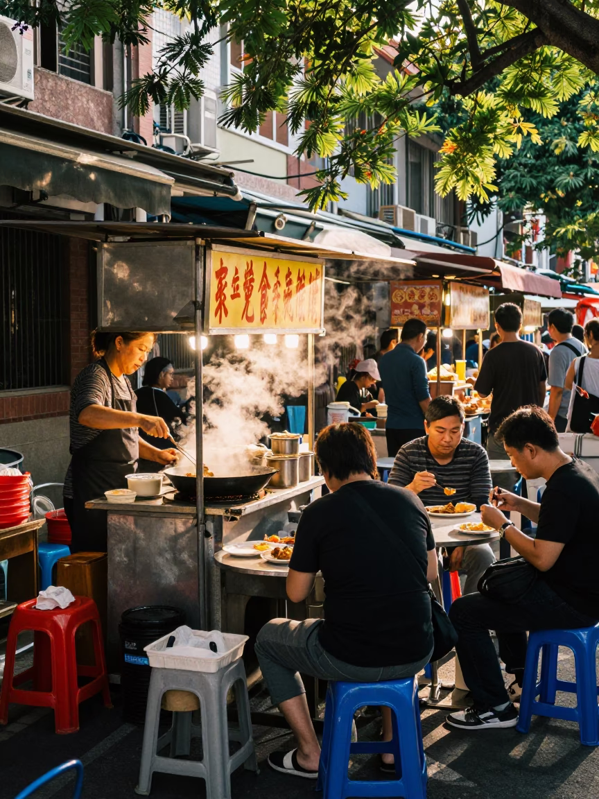Food Stall in Tainan at The Late Afternoon Light in in Tainan, Taiwan