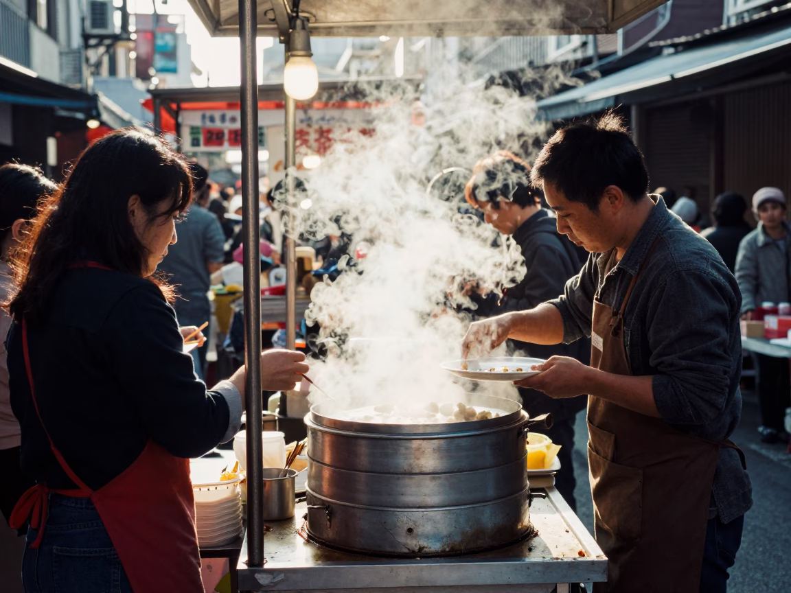 Food Stall in Tainan at The Late Morning Light in in Tainan, Taiwan