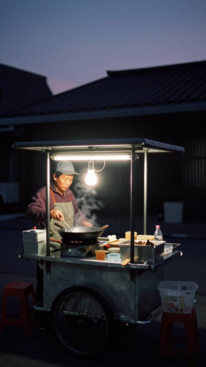 Food Stall in Tainan at The Predawn Darkness Light in in Tainan, Taiwan