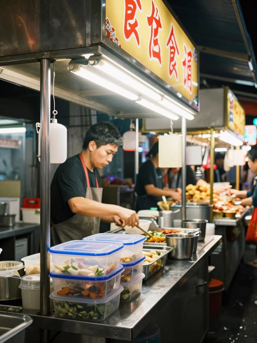 Food Stall in Taipei at Late At Night Light in in Taipei, Taiwan