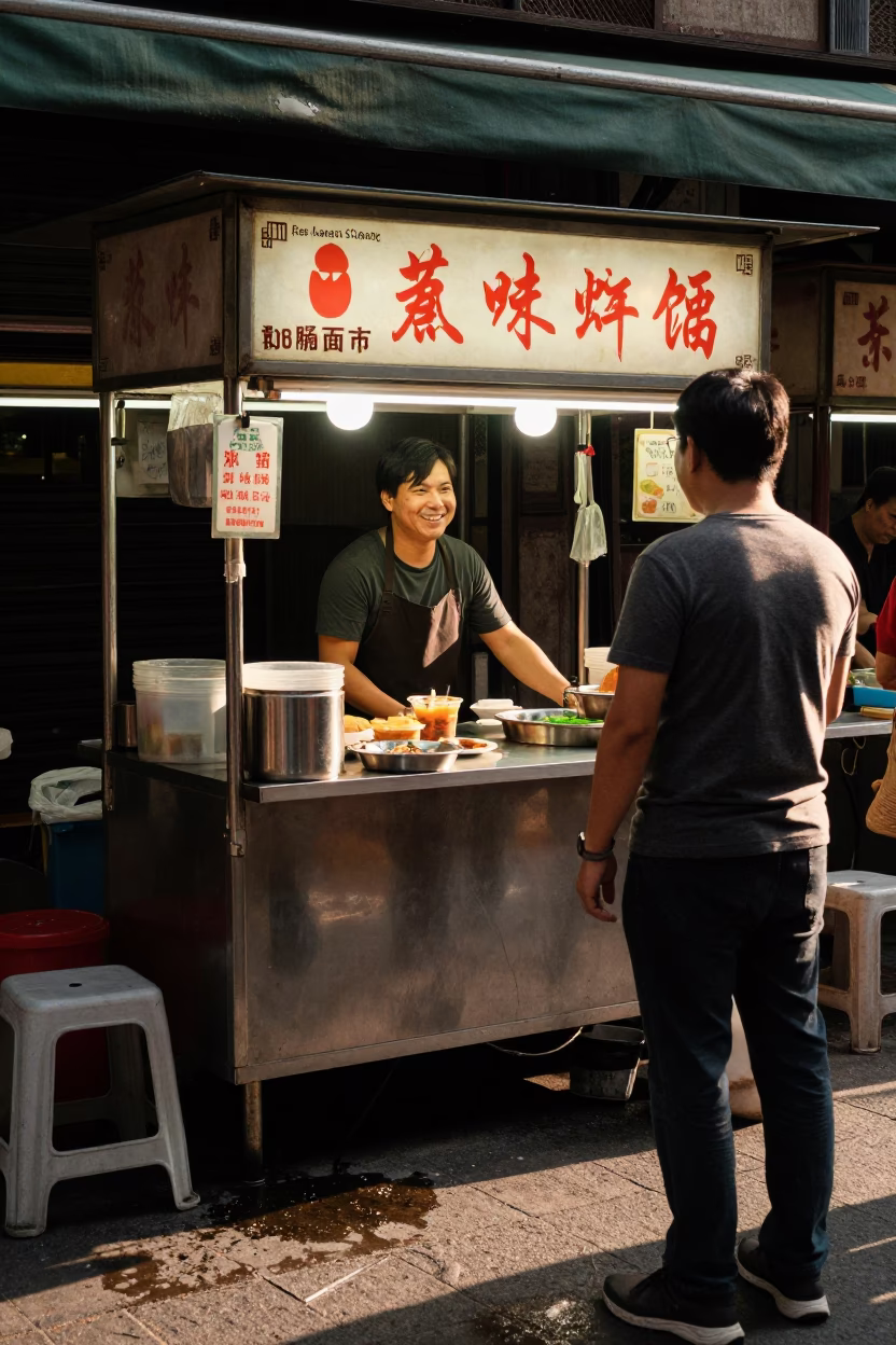 Food Stall in Taipei at The Late Afternoon Light in in Taipei, Taiwan