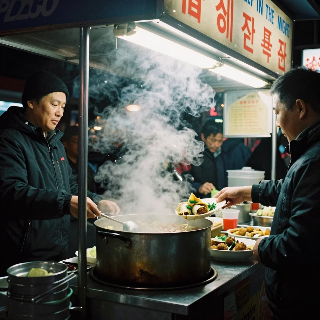 Food Stall in Toronto at Deep In The Night Light in in Toronto, Ontario, Canada