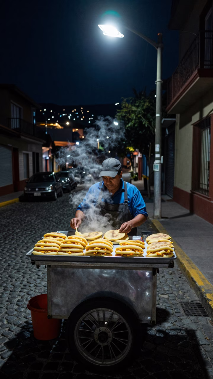 Food Stall in Valparaiso at Deep In The Night Light in in Valparaiso, Chile