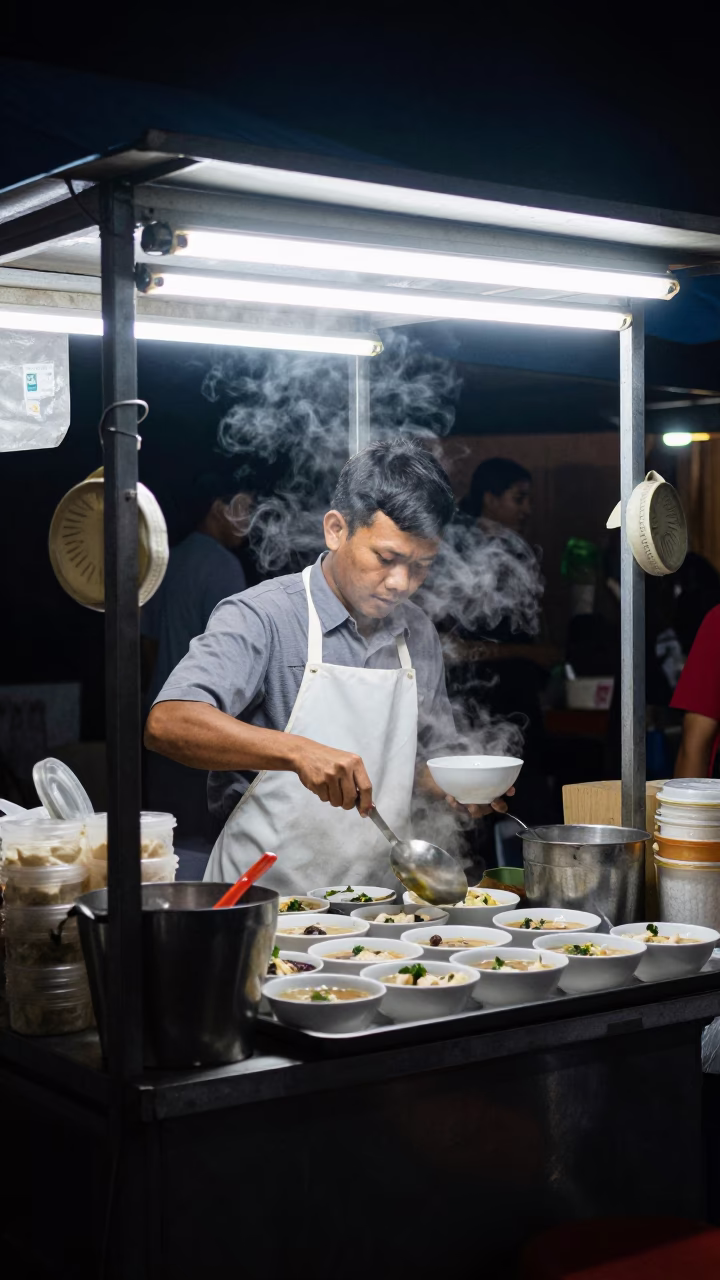 Food Stall in Yogyakarta at Late At Night Light in in Yogyakarta, Indonesia