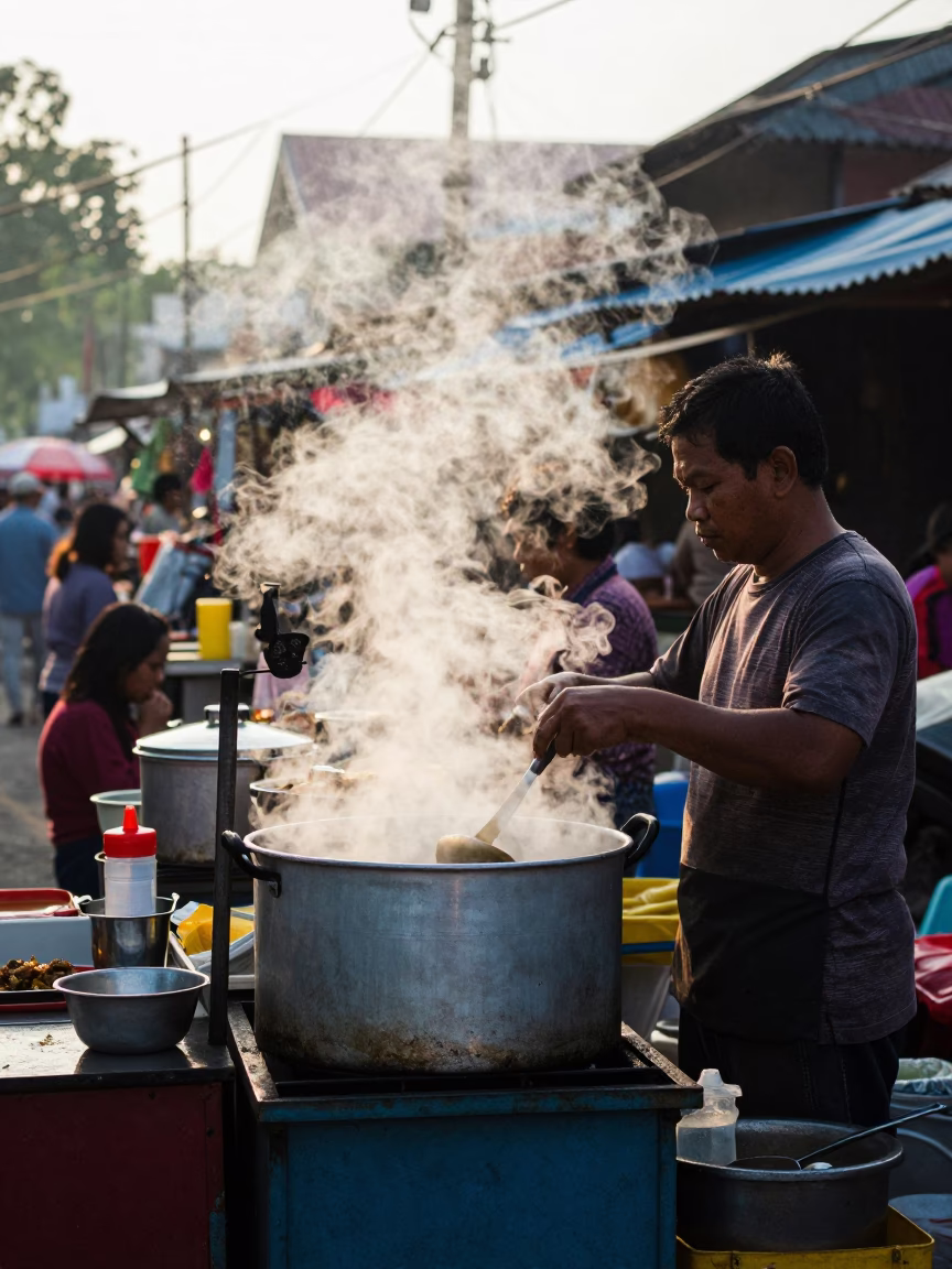 Food Stall in Yogyakarta at The Early Morning Light in in Yogyakarta, Indonesia