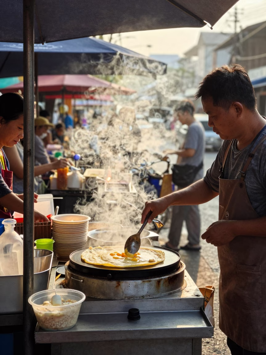 Food Stall just after sunrise in Chiang Mai in in Chiang Mai, Thailand
