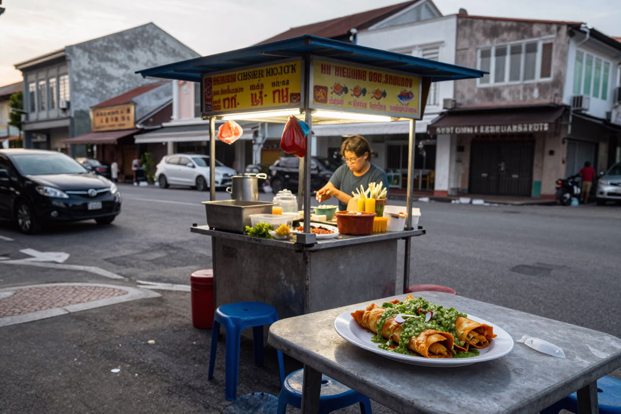 Food Stall just after sunrise in George Town in in George Town, Malaysia