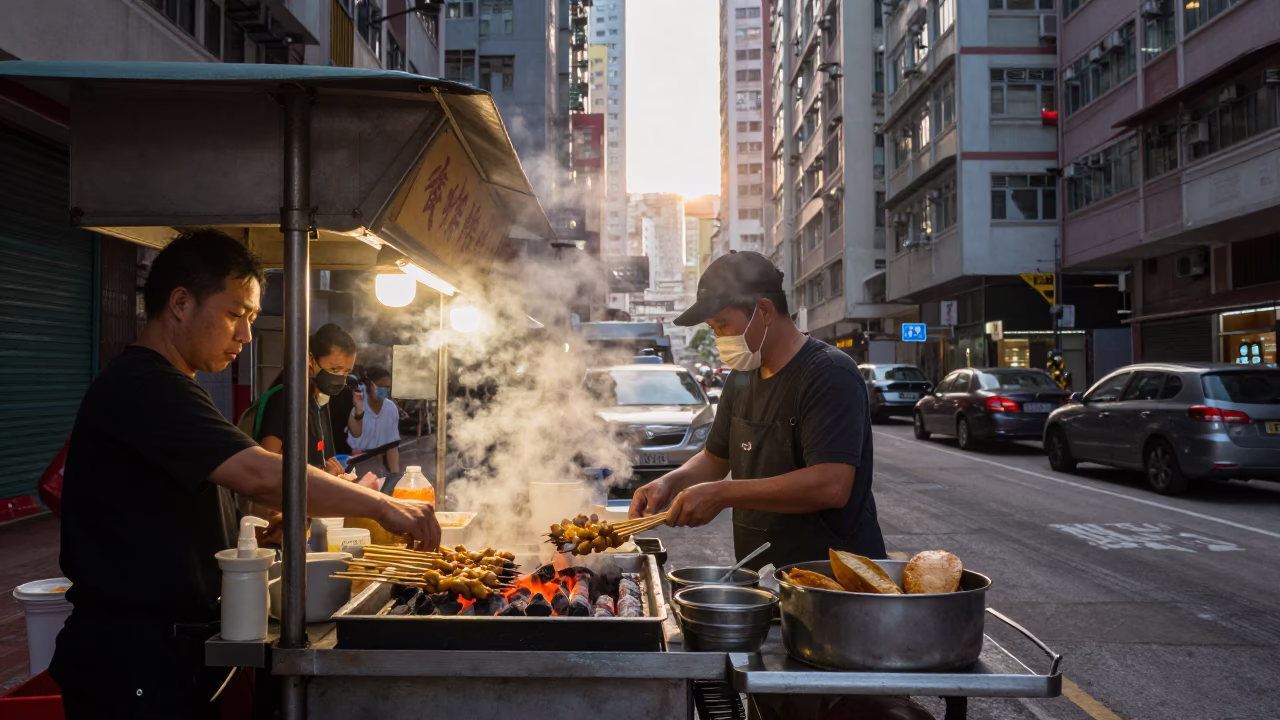 Food Stall just after sunrise in Hong Kong in in Hong Kong, Hong Kong