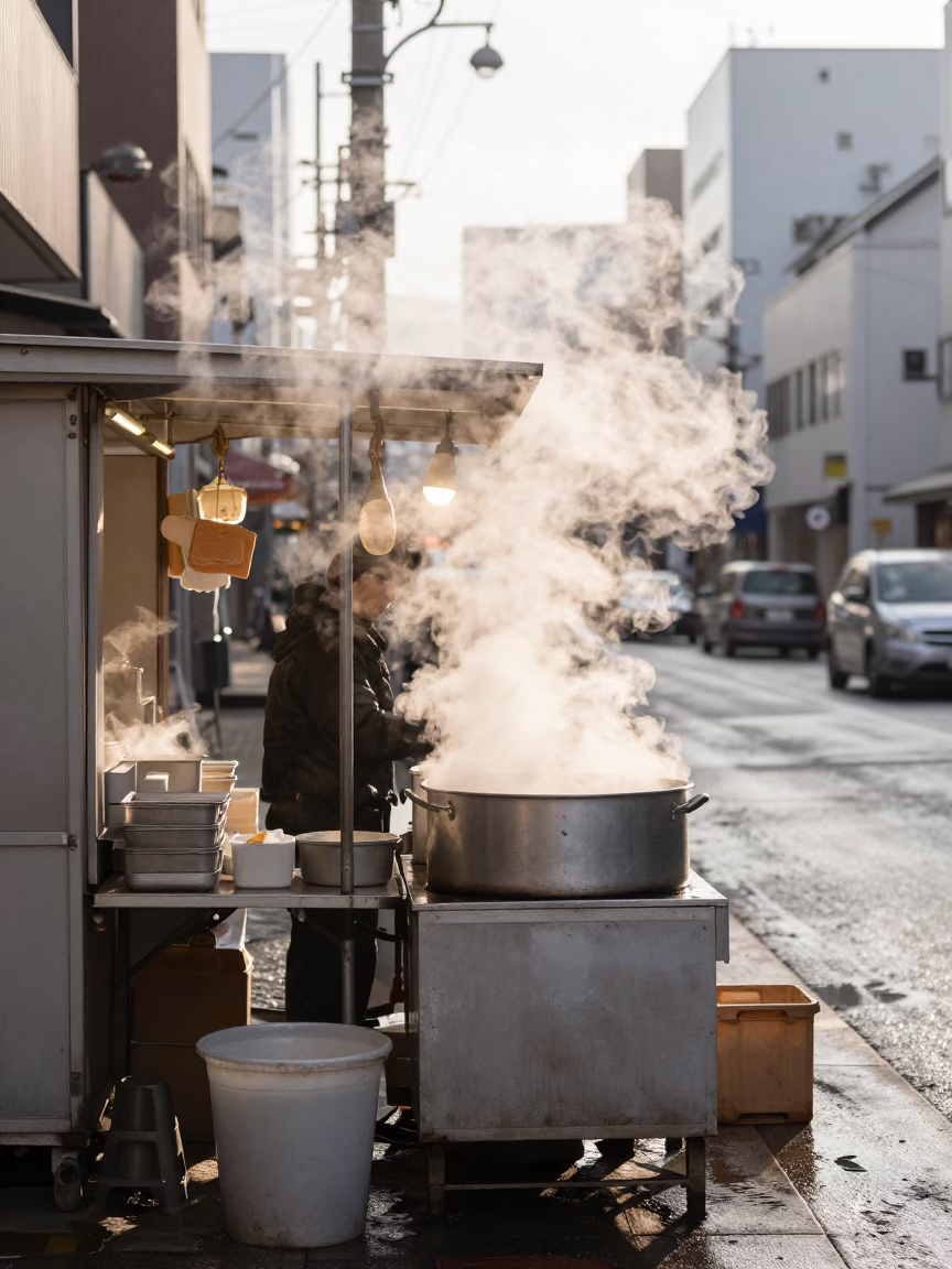 Food Stall just after sunrise in Sapporo in in Sapporo, Japan