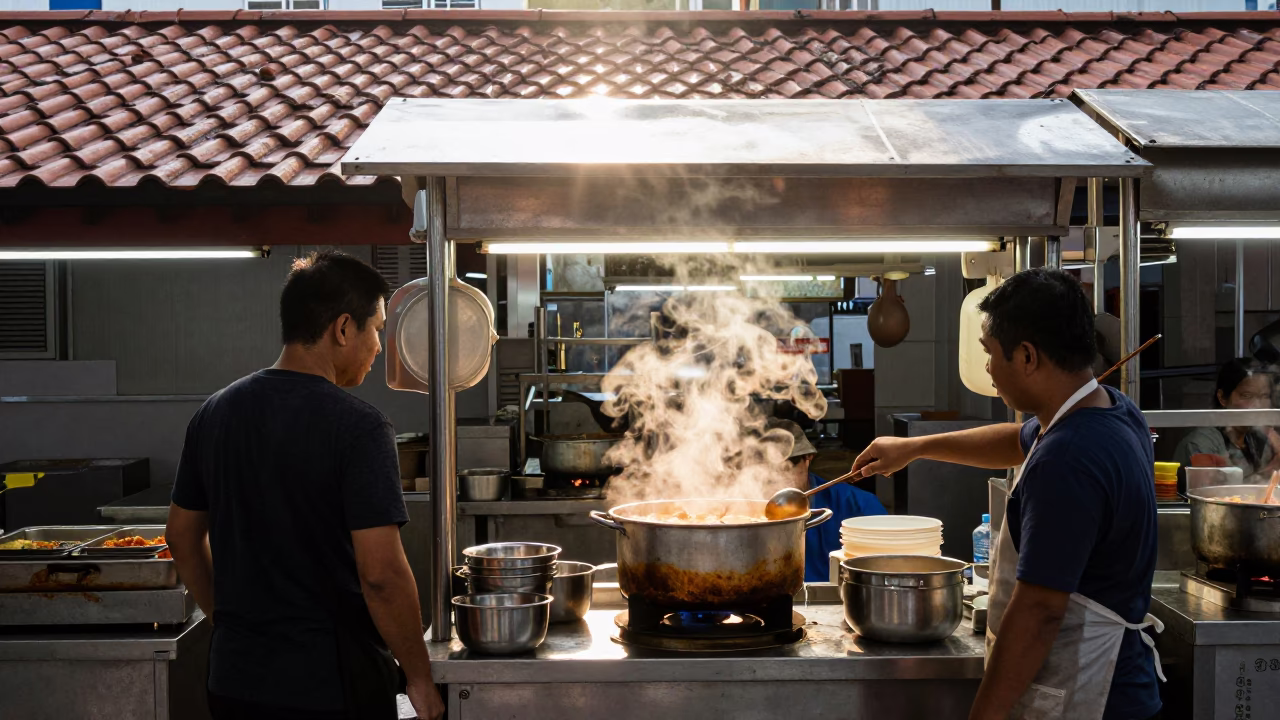 Food Stall just after sunrise in Singapore in in Singapore, Singapore