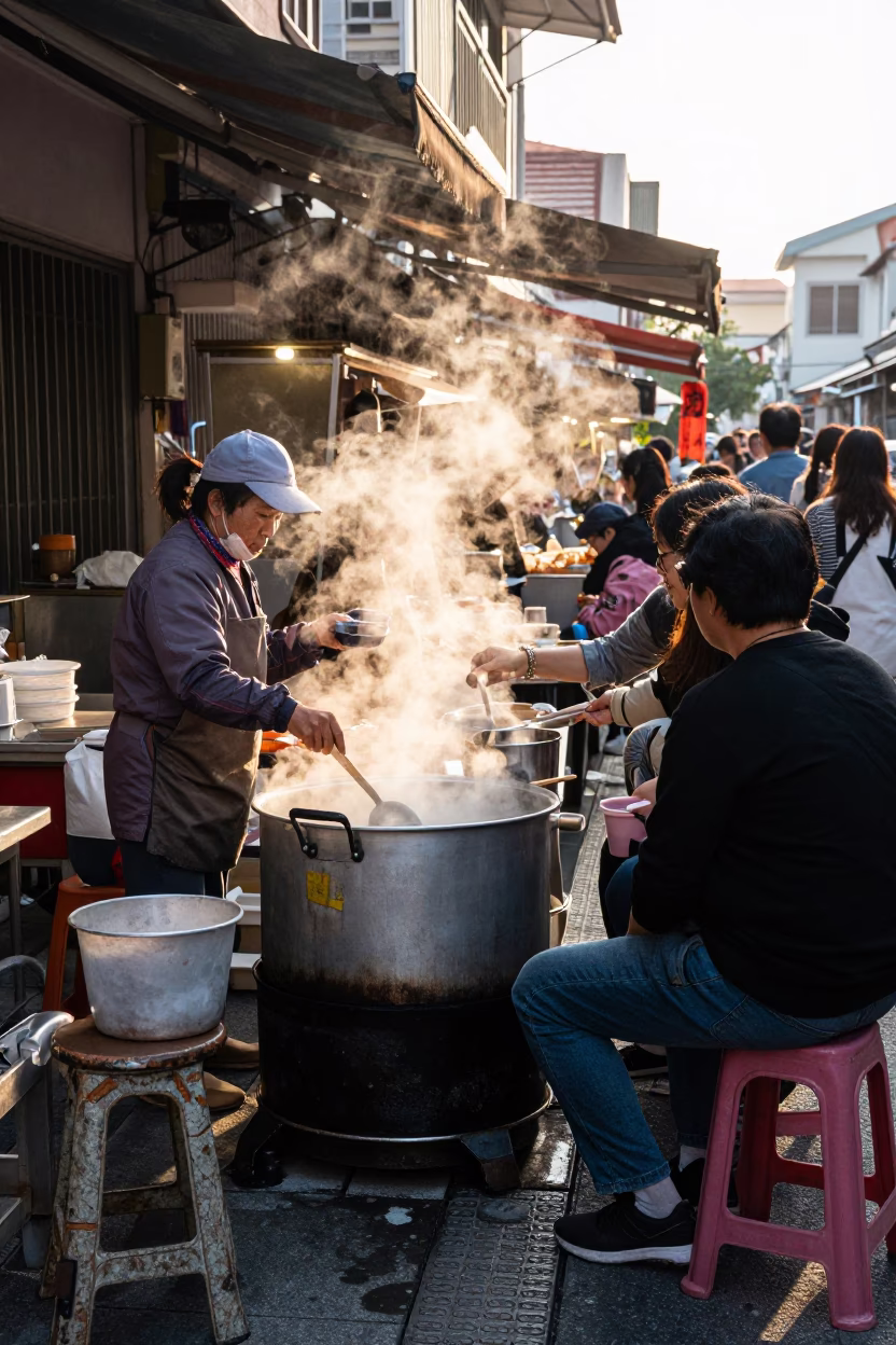 Food Stall just after sunrise in Tainan in in Tainan, Taiwan