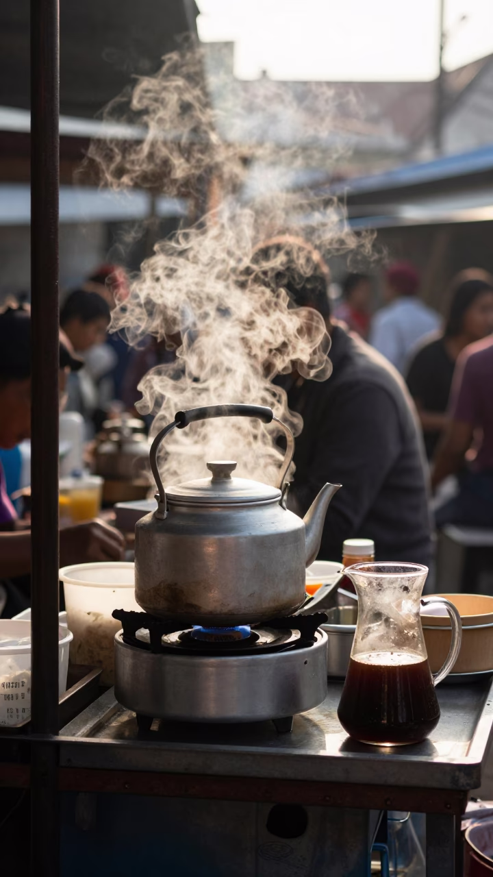 Food Stall just after sunrise in Yogyakarta in in Yogyakarta, Indonesia