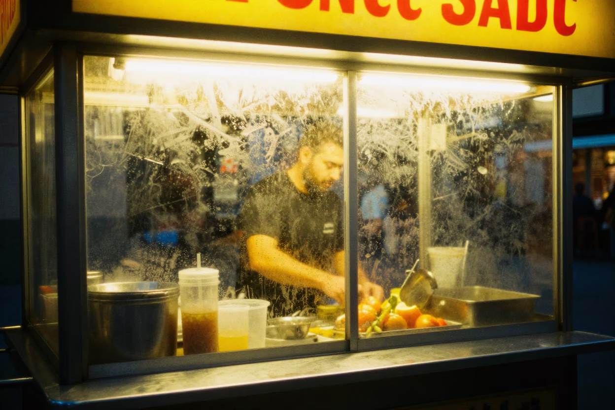 Food Stand in Madrid at Deep In The Night Light in in Madrid, Spain
