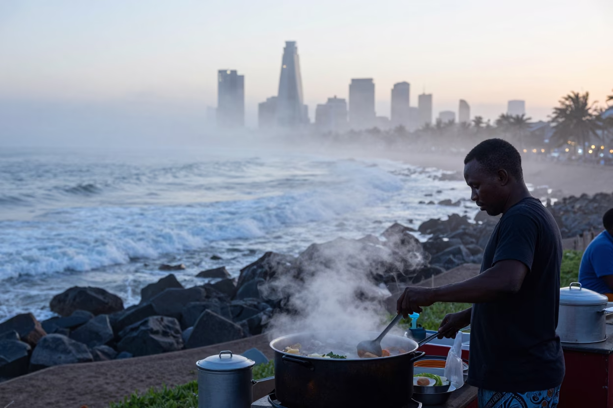 Food Steam in Durban at Sunrise Light in in Durban, South Africa
