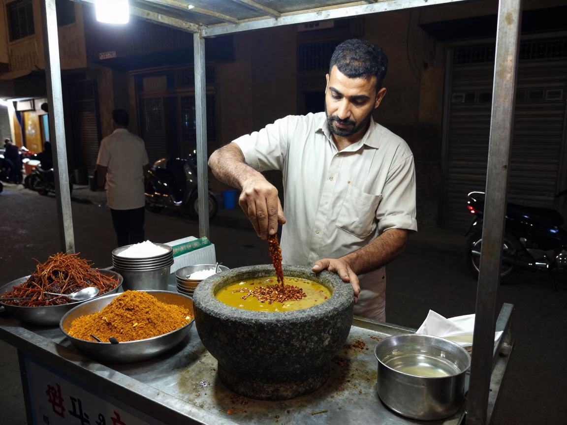Food Vendor at Deep In The Night Light in Cairo in in Cairo, Egypt