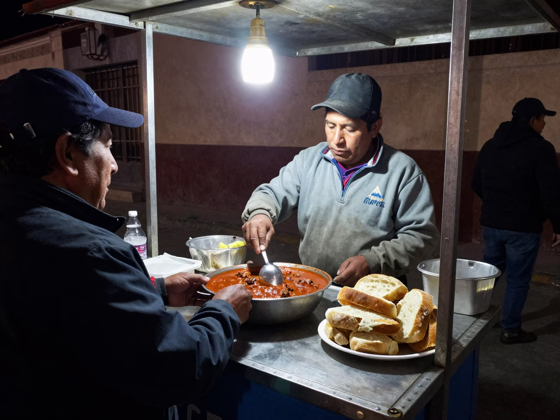 Food Vendor at Deep In The Night Light in La Paz in in La Paz, Bolivia