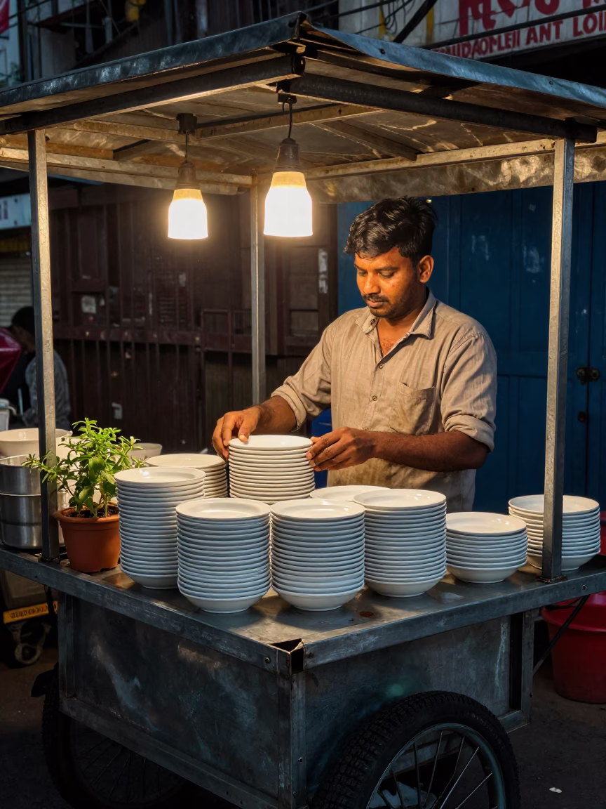 Food Vendor at Honeyed Evening Light in Hyderabad in in Hyderabad, India