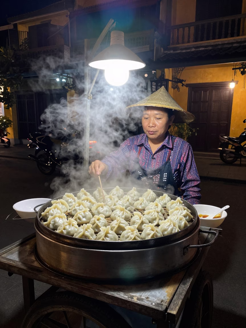 Food Vendor at Late At Night Light in Hoi An in in Hoi An, Vietnam