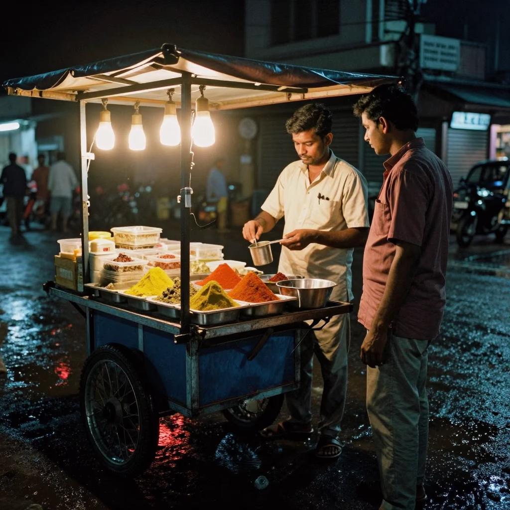 Food Vendor at Late At Night Light in Kochi in in Kochi, India