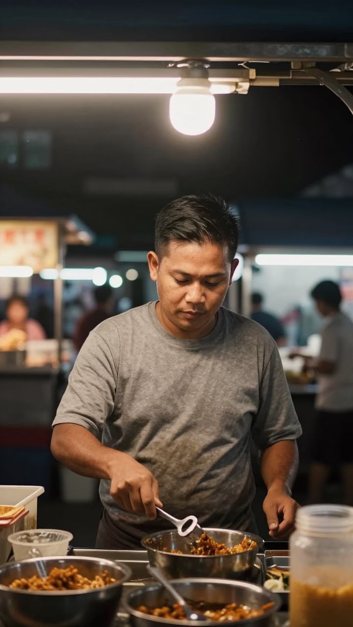 Food Vendor at Late At Night Light in Kuala Lumpur in in Kuala Lumpur, Malaysia