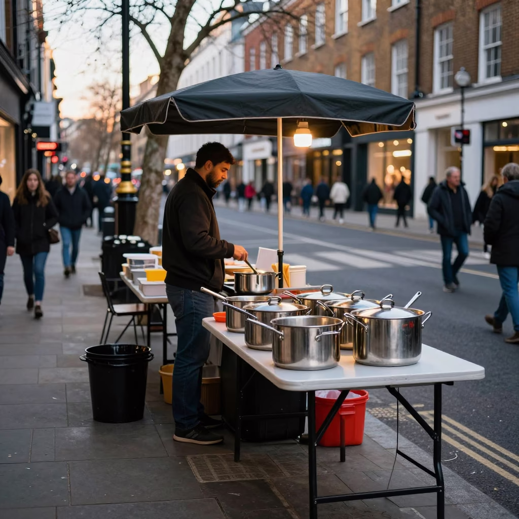 Food Vendor at Nautical Dawn Light in London in in London, United Kingdom