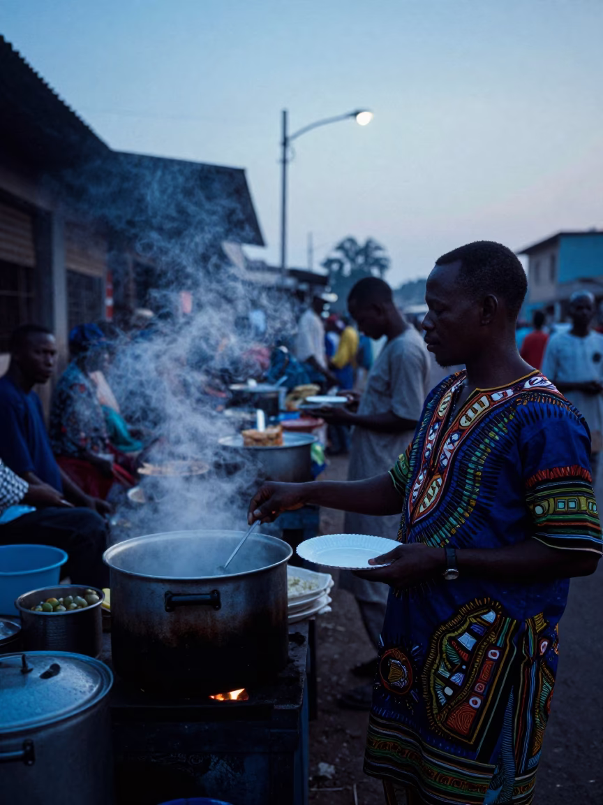 Food Vendor at Sunrise Light in Accra in in Accra, Ghana