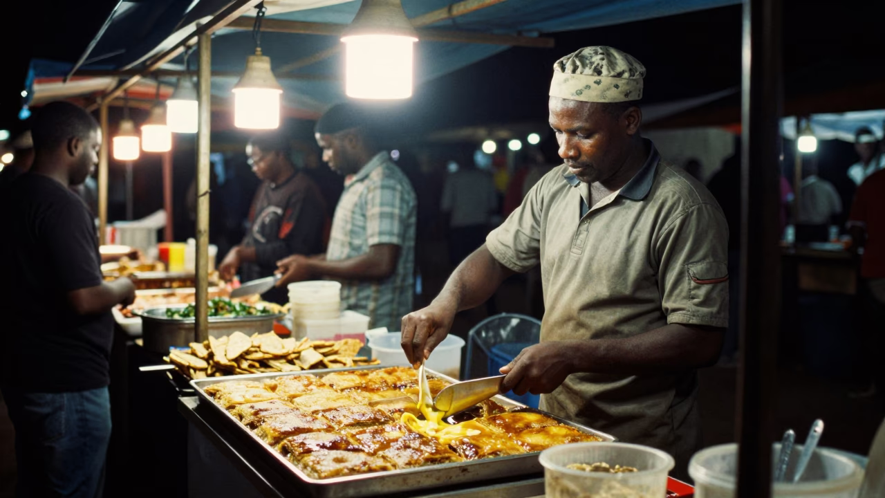 Food Vendor at The Deepest Night Sky Light in Johannesburg in in Johannesburg, South Africa