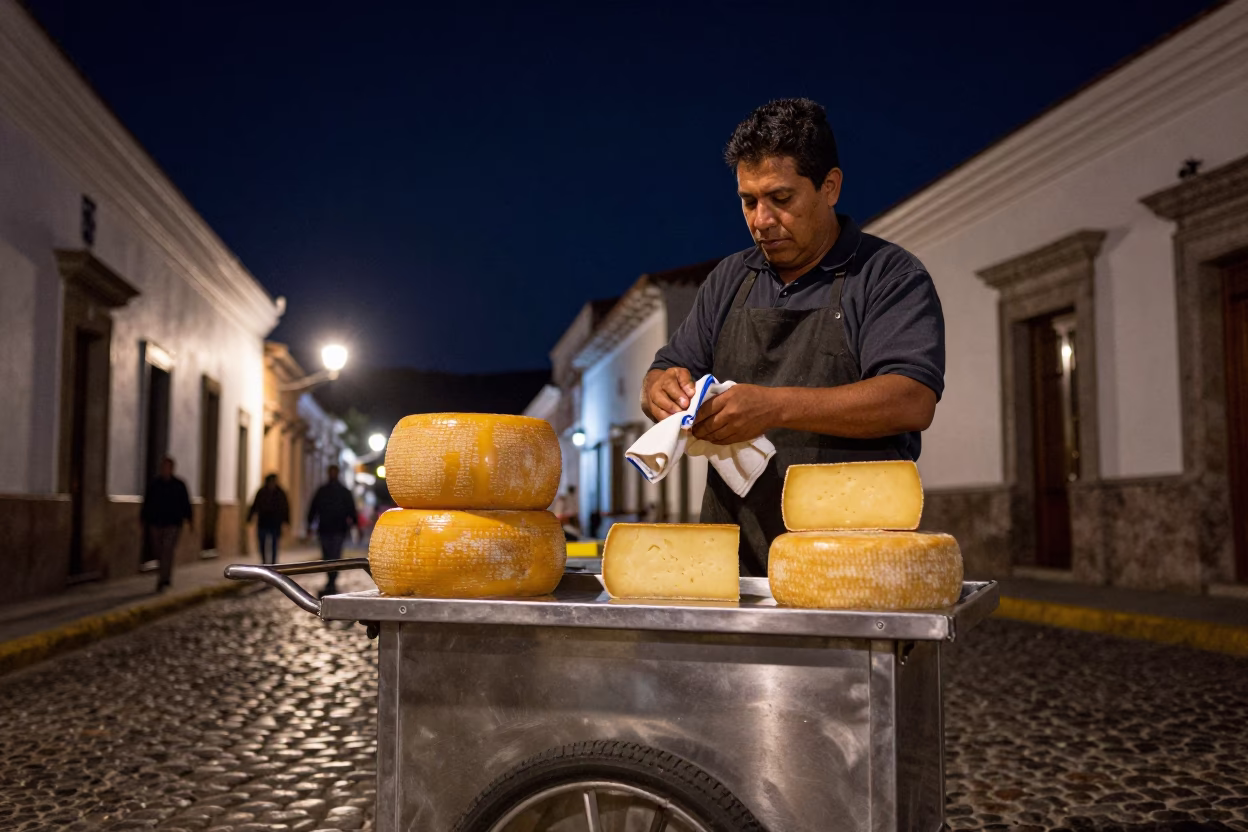 Food Vendor at The Deepest Night Sky Light in Quito in in Quito, Ecuador