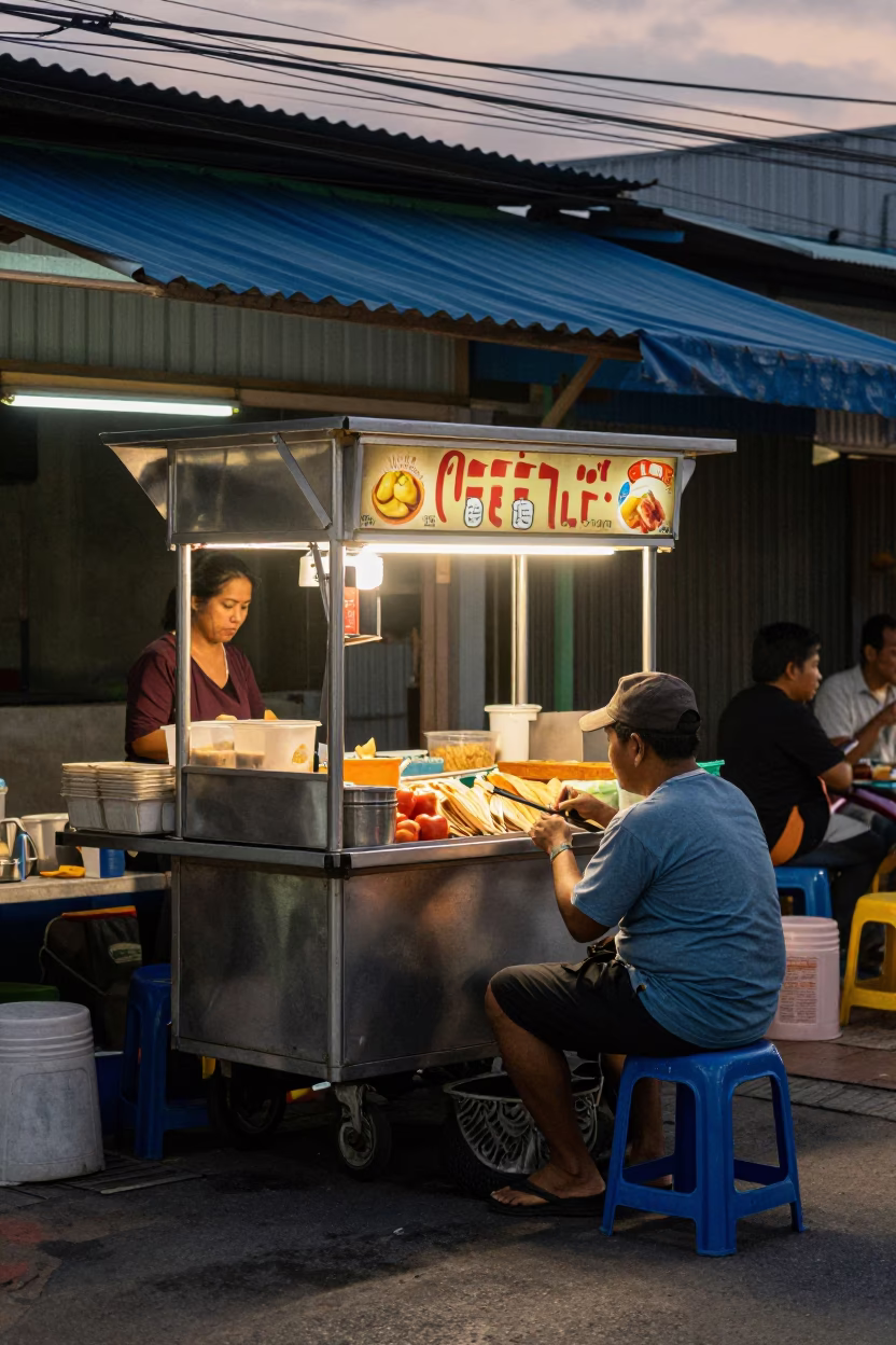 Food Vendor at The Early Evening Light in Phuket in in Phuket, Thailand