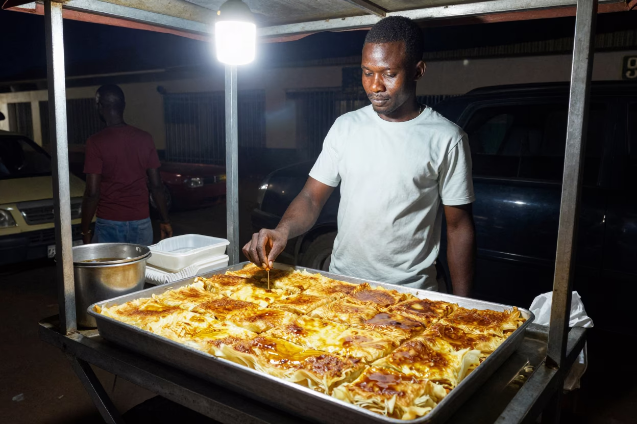 Food Vendor in Accra at Deep In The Night Light in in Accra, Ghana