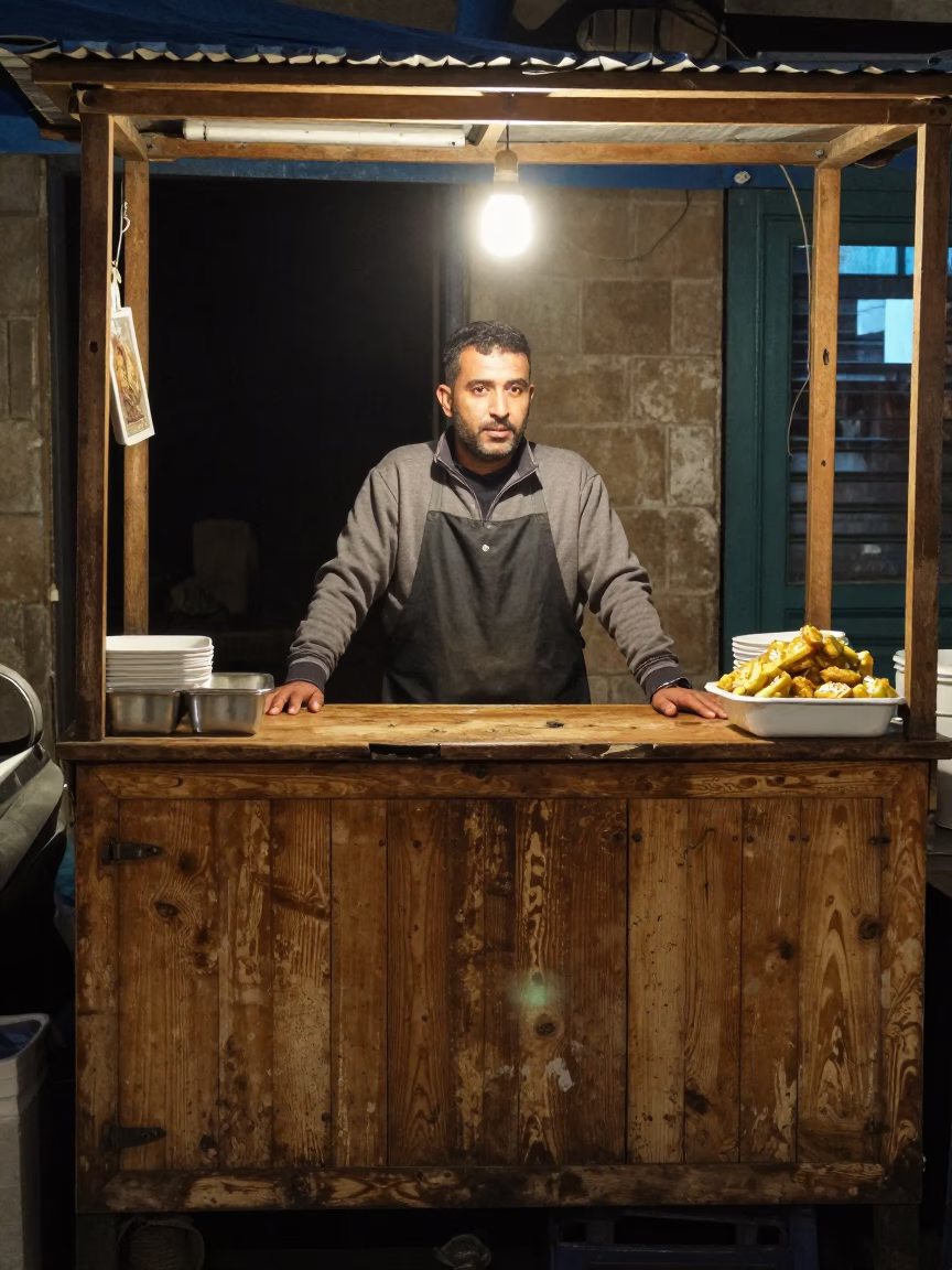 Food Vendor in Alexandria at Deep In The Night Light in in Alexandria, Egypt
