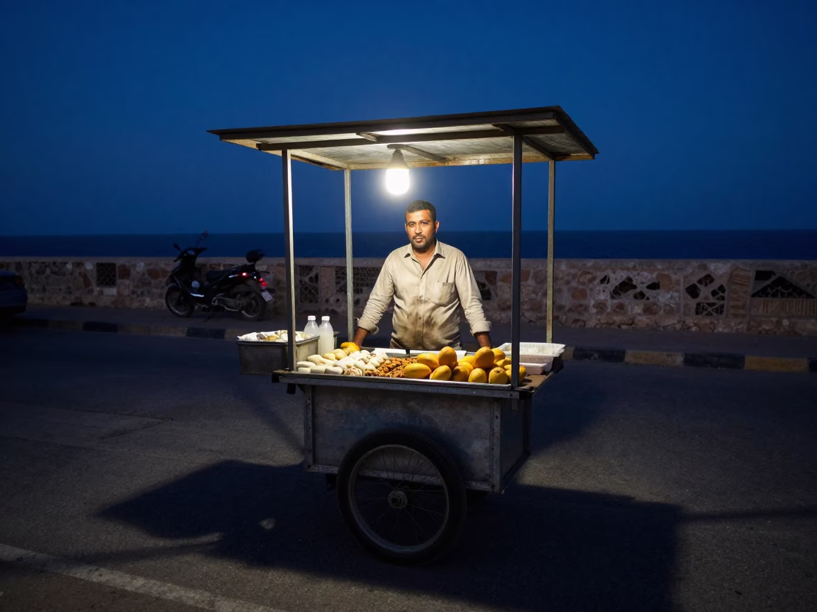 Food Vendor in Alexandria at The Predawn Darkness Light in in Alexandria, Egypt