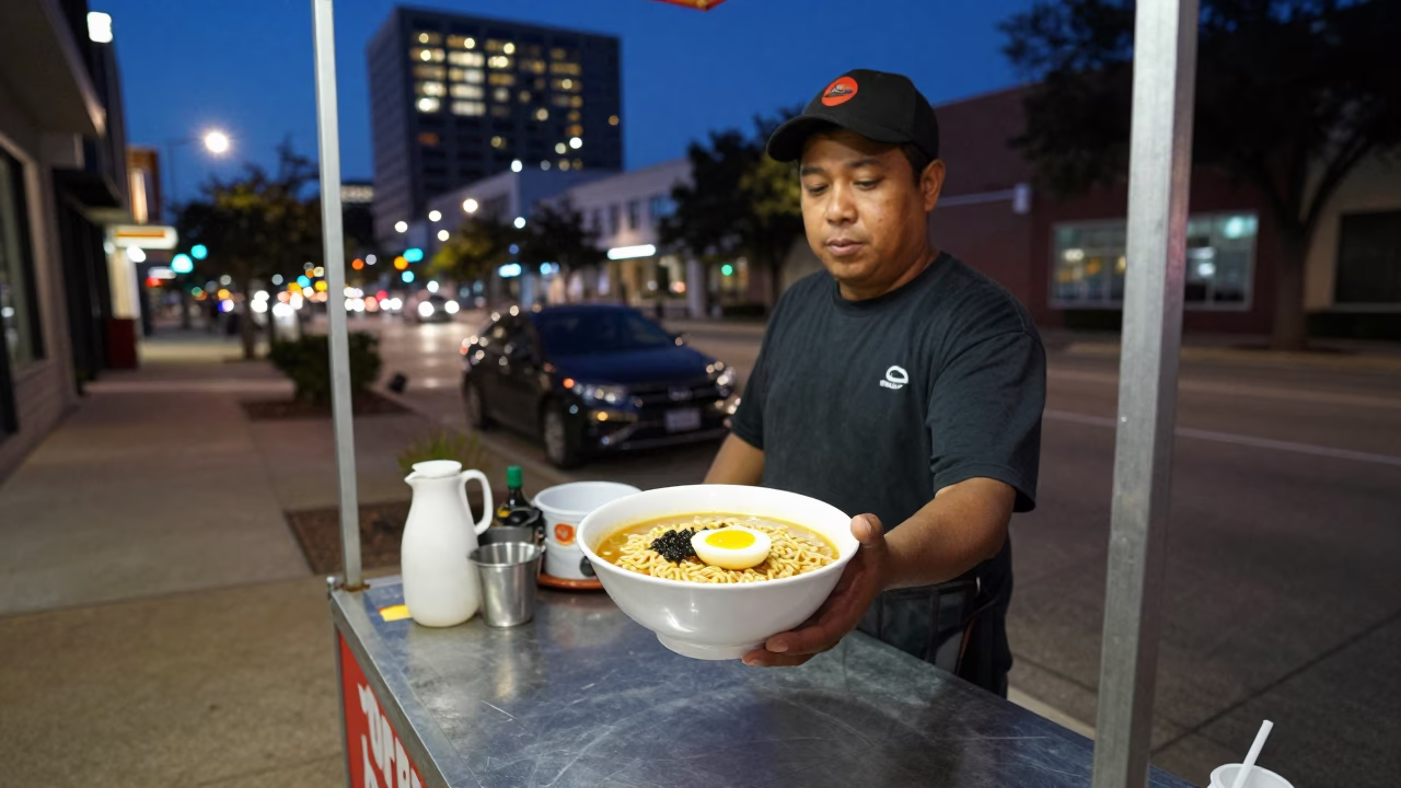 Food Vendor in Austin at As City Lights Begin To Glow in in Austin, Texas, United States