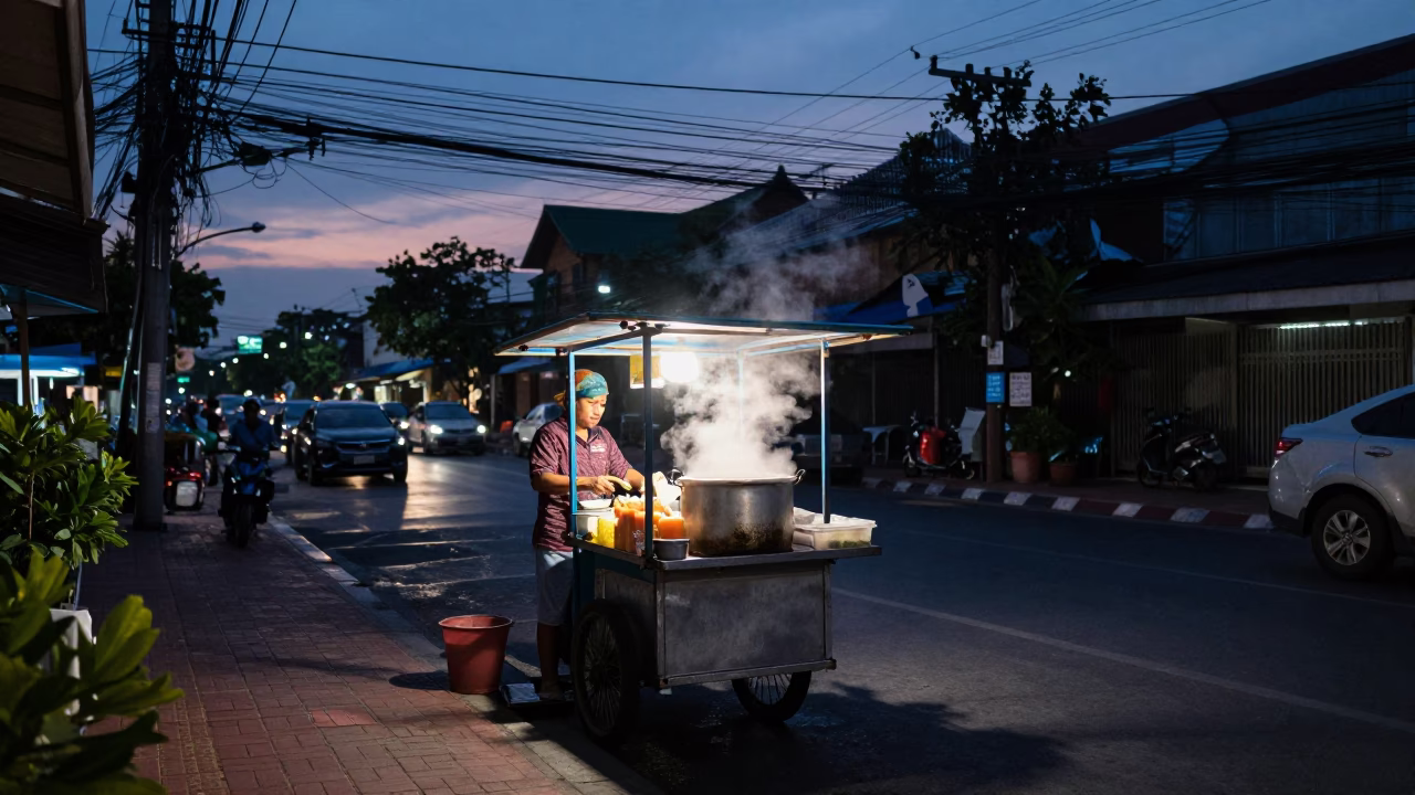 Food Vendor in Bangkok at Twilight in in Bangkok, Thailand