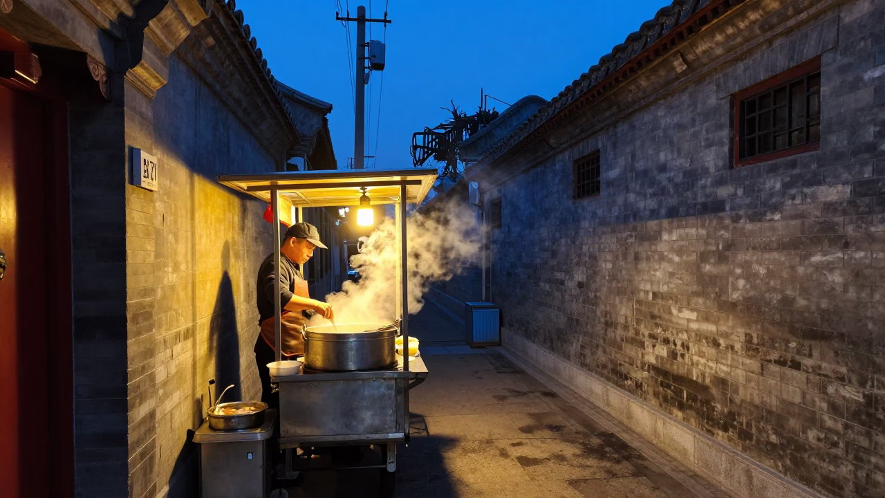 Food Vendor in Beijing at Blue Hour in in Beijing, China