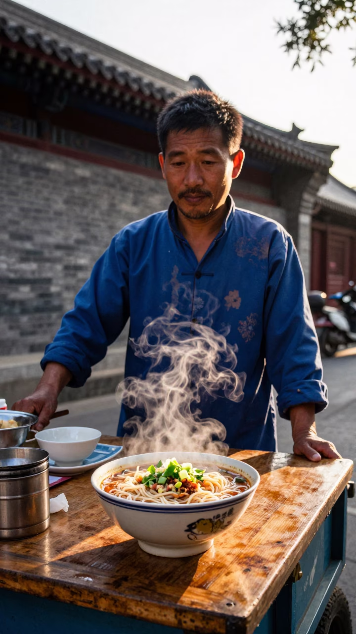 Food Vendor in Beijing at The Late Afternoon Light in in Beijing, China