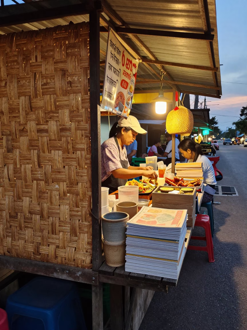 Food Vendor in Chiang Mai at Evening Light in in Chiang Mai, Thailand