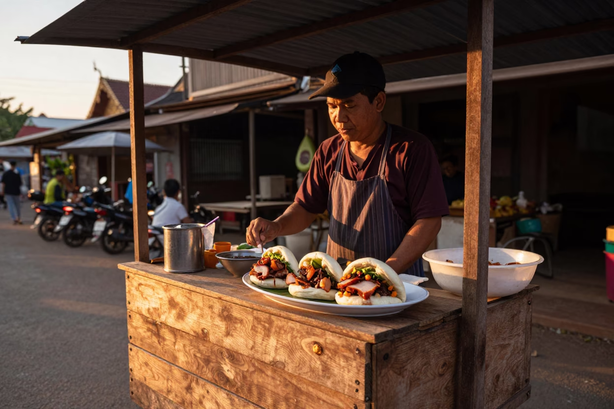 Food Vendor in Chiang Mai at Golden Hour in in Chiang Mai, Thailand
