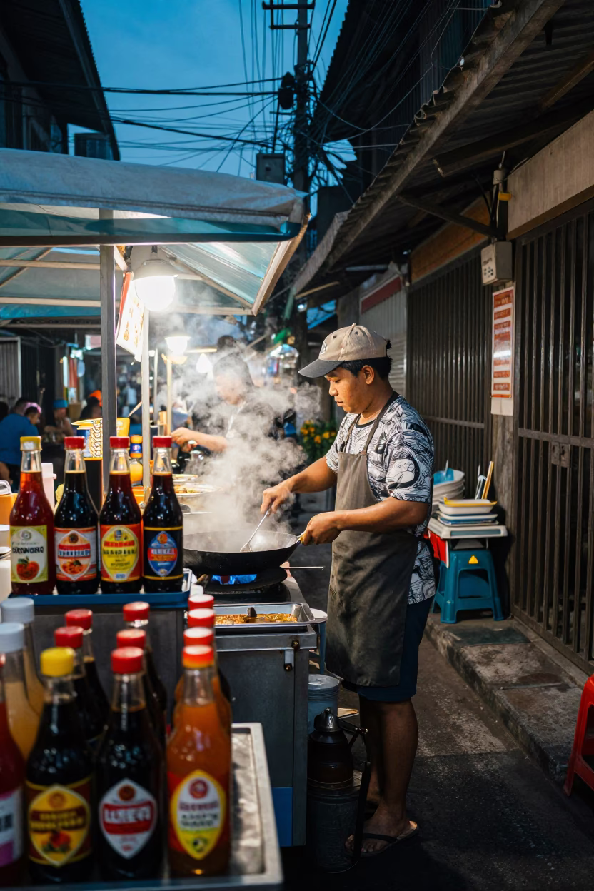Food Vendor in Chiang Mai at Late At Night Light in in Chiang Mai, Thailand