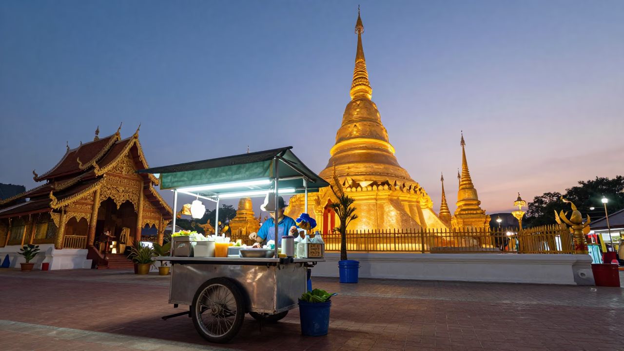 Food Vendor in Chiang Mai at The Early Evening Light in in Chiang Mai, Thailand