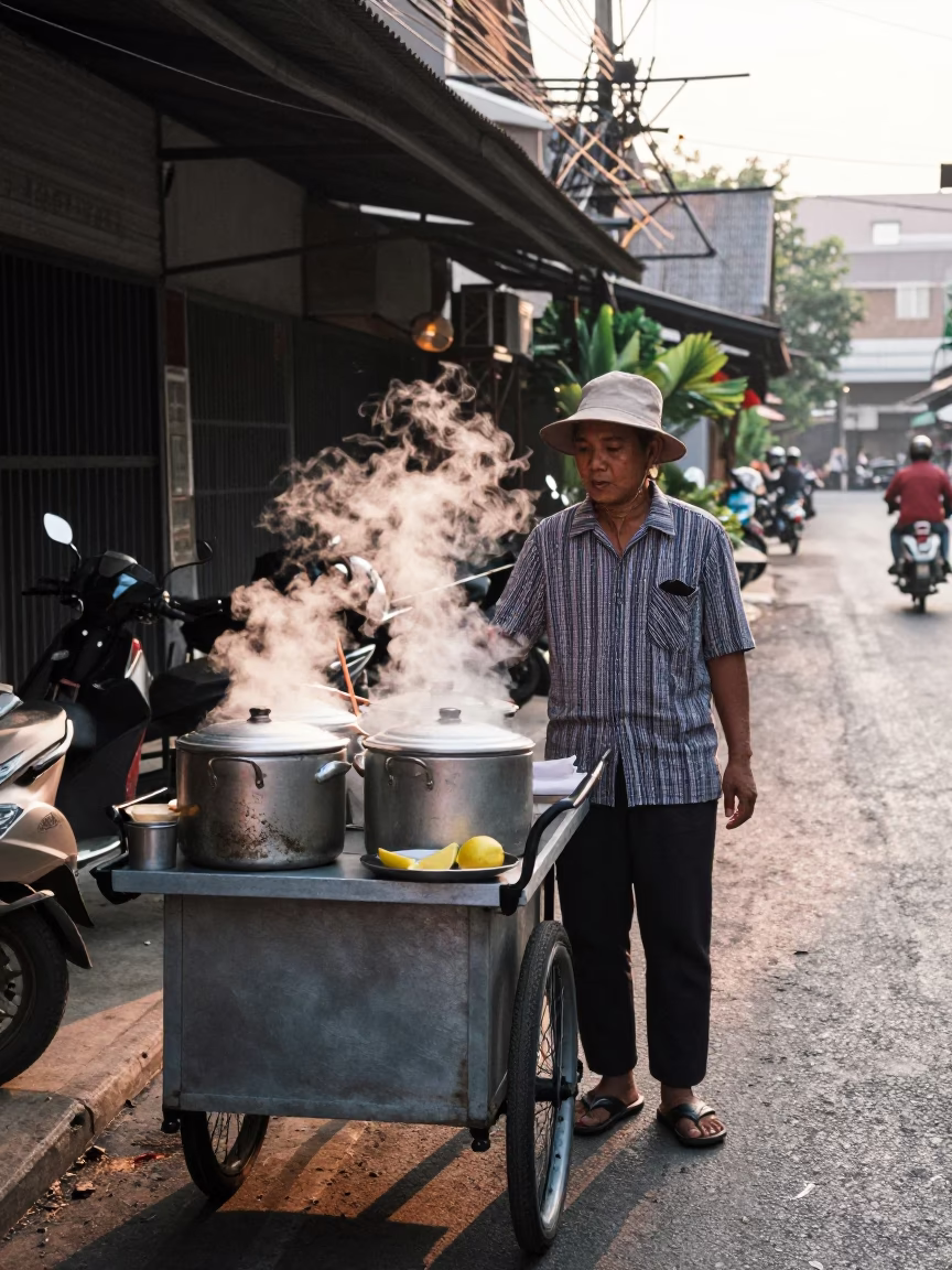 Food Vendor in Chiang Mai at The Early Morning Light in in Chiang Mai, Thailand