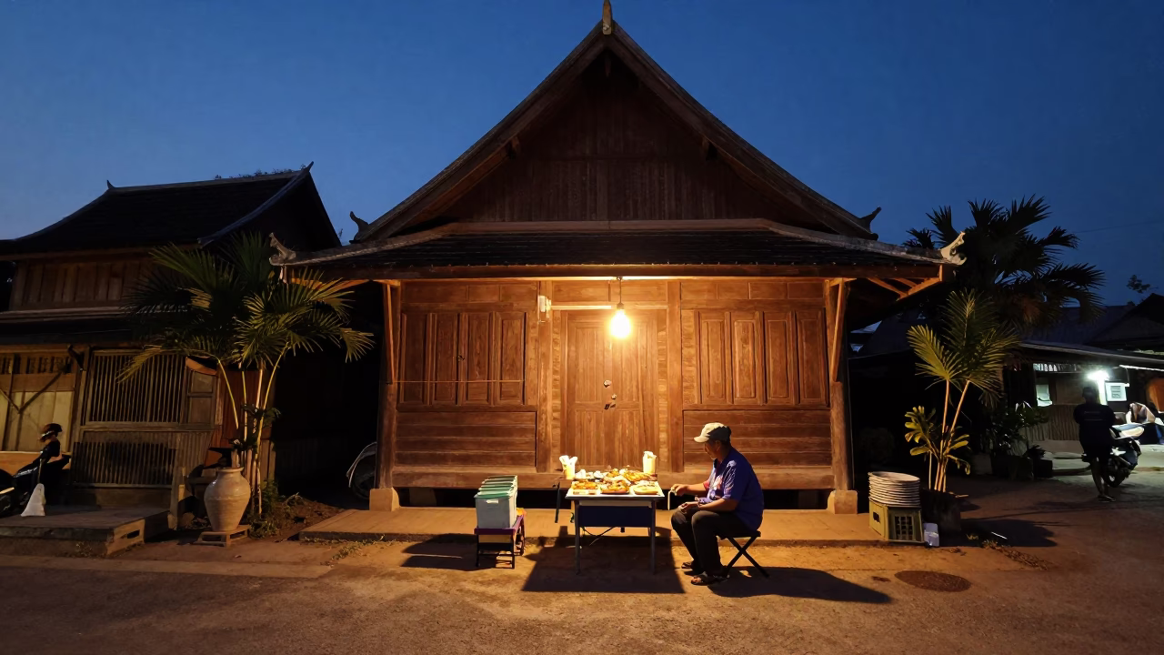Food Vendor in Chiang Mai at Twilight in in Chiang Mai, Thailand
