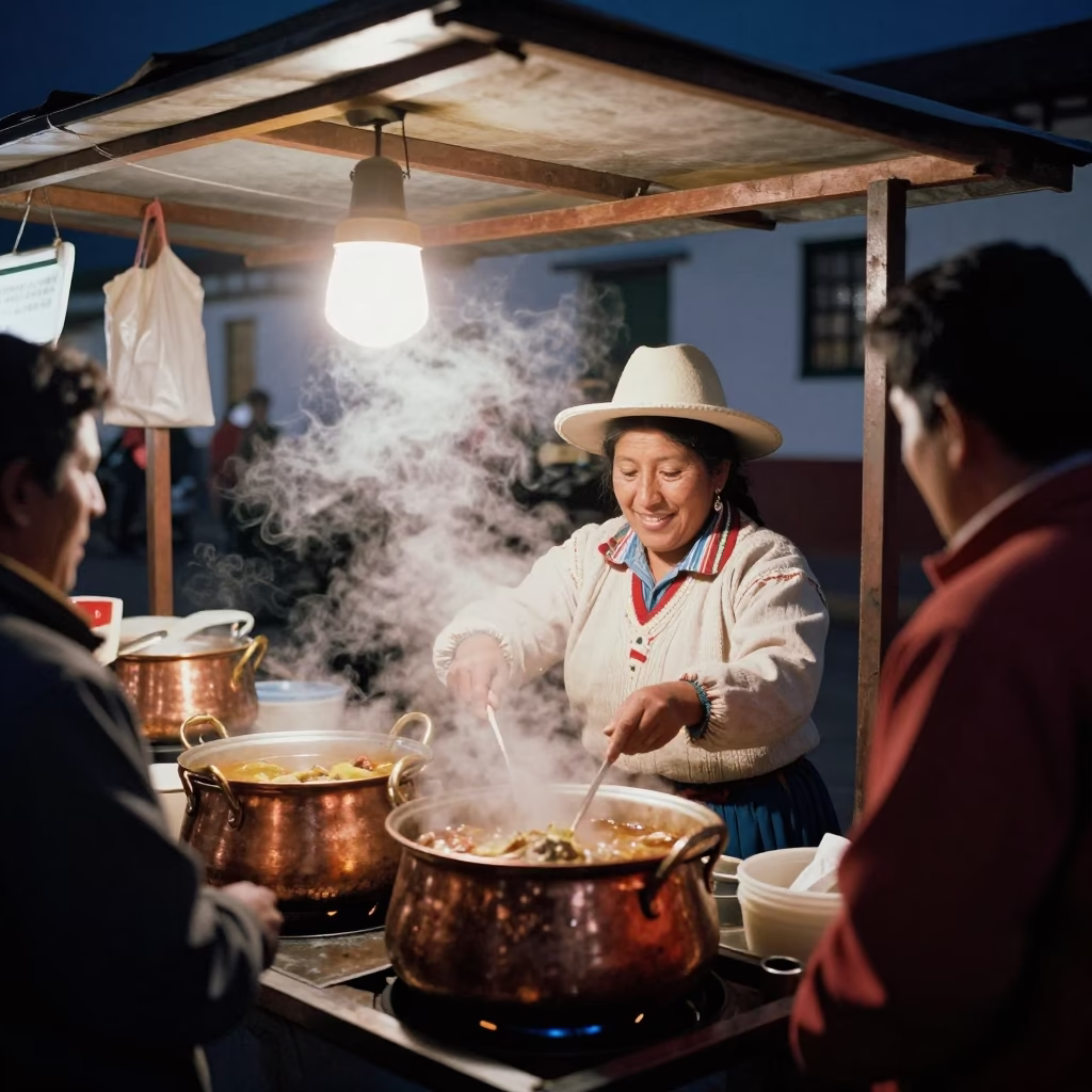 Food Vendor in Cusco at Late At Night Light in in Cusco, Peru