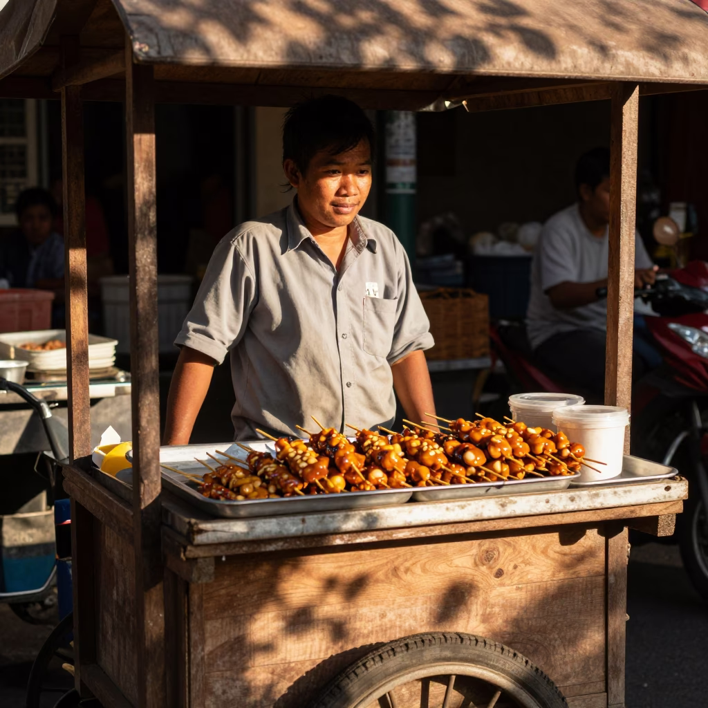 Food Vendor in Denpasar at The Early Afternoon Light in in Denpasar, Indonesia